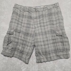 Izod Light Brown Plaid Checkered Cargo Shorts Mens Size 38 Outdoor Classic